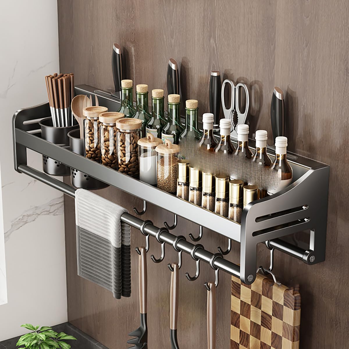 MYUYEE Kitchen Over Stove Spice Organizer Shelf, Wall Mount Kitchen Stainless Steel Hanging Spice Rack Shelf, For Kitchen Storage & Organization,50Cm(60Cm)