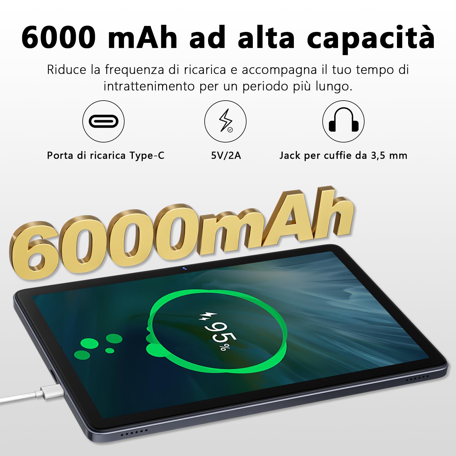 Raemond 10 pollici Android 15 Tablet,24 GB RAM + 128GB ROM （1TB TF）,T615 Octa-core CPU,1280x800 IPS HD Display,WiFi 6, BT 5.4, 5MP+ 8MP Camera,Gemini Ai,GPS,2 in1Tablet con Tastiera Case Mouse Stylus