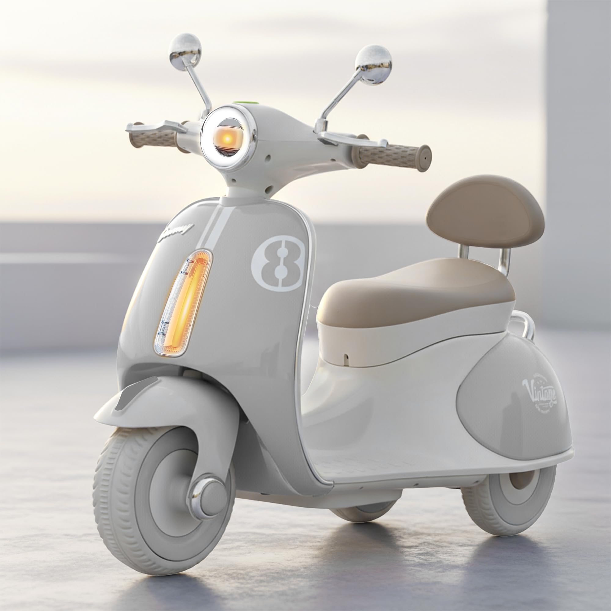 Baybee Vintage Battery Operated Bike for Kids, Ride on Toys Kid Scooty with Light & Music | Baby Rechargeable Battery Bike | Electric Bike for Kids to Drive 2 to 6 Years Boys Girl (Ash)