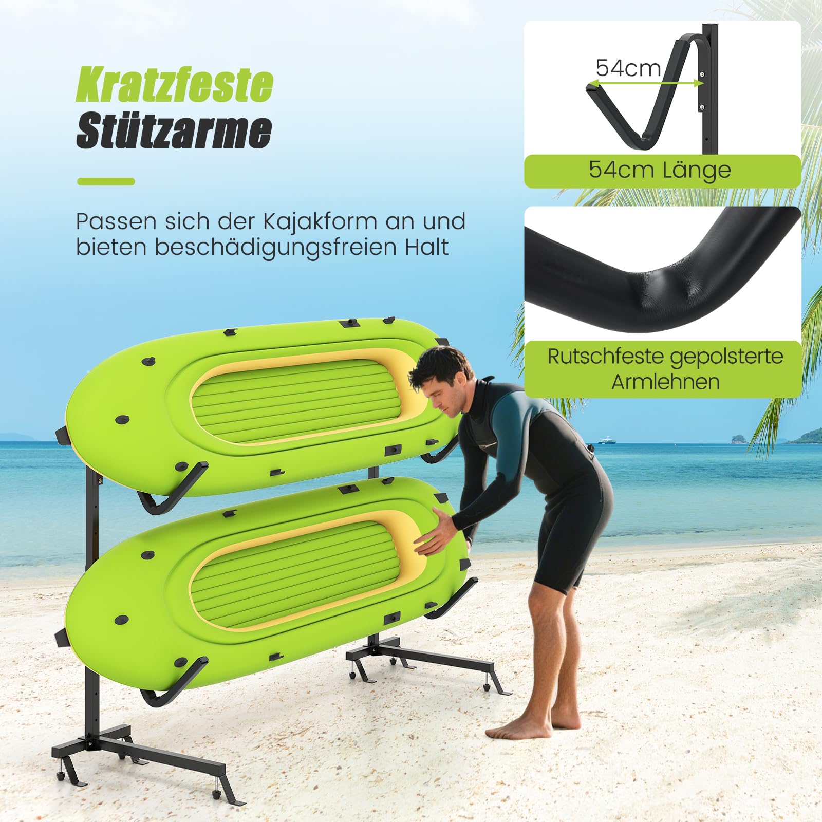 COSTWAY Kajak Halterung freistehend, Kajak Aufbewahrungsregal, Kajakständer für Kajaks, SUP und Kanus, 80 kg Tragkraft (Schwarz)