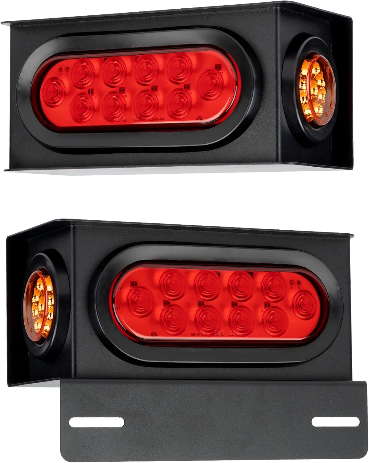 2PCS Steel Trailer Light Boxes Housing Kit with 6-Inch Oval LED Tail Lights (10LED) and 2-Inch Round LED Side Marker Lights (9LED), Grommets & Wire Connectors Included (RED+RED)