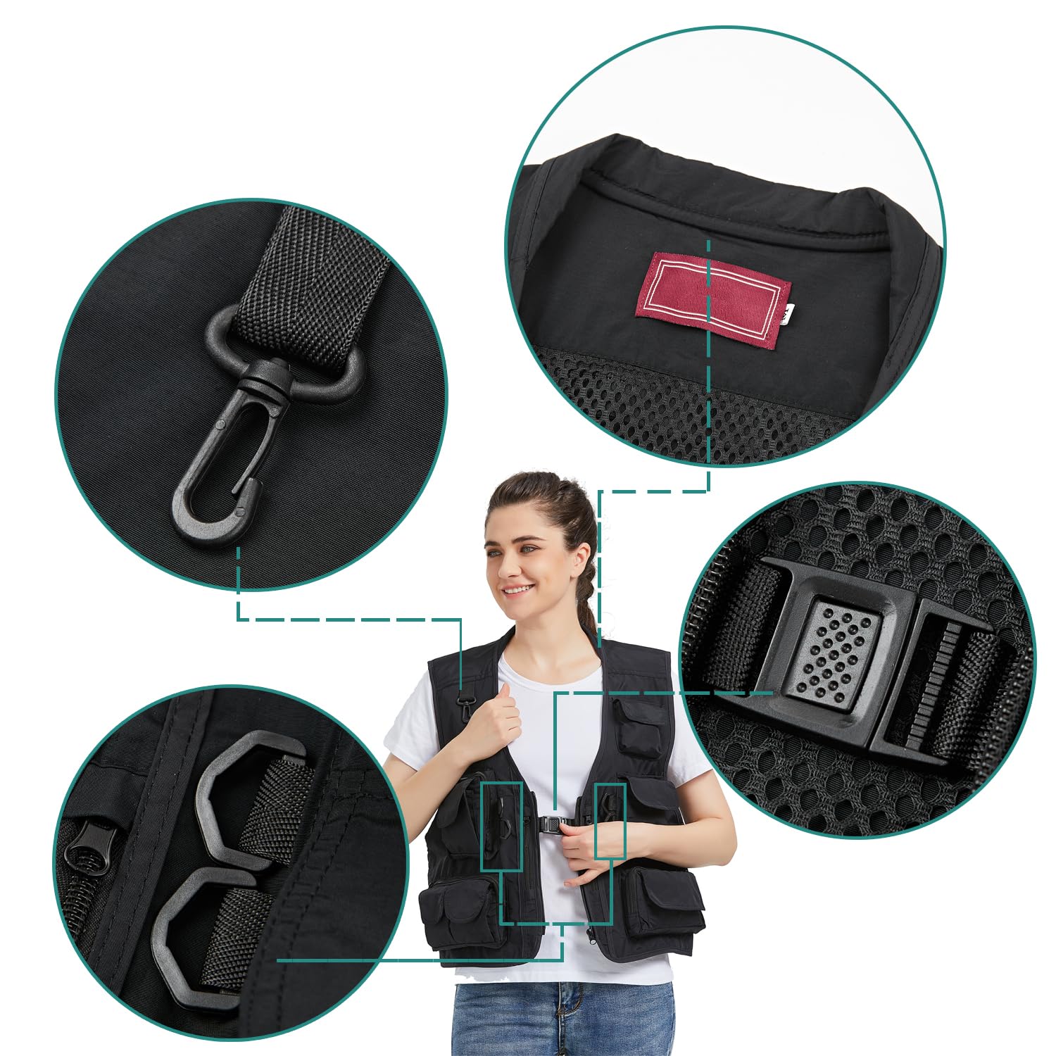 Ziker Gilet de pêche en maille respirante pour femme avec poches