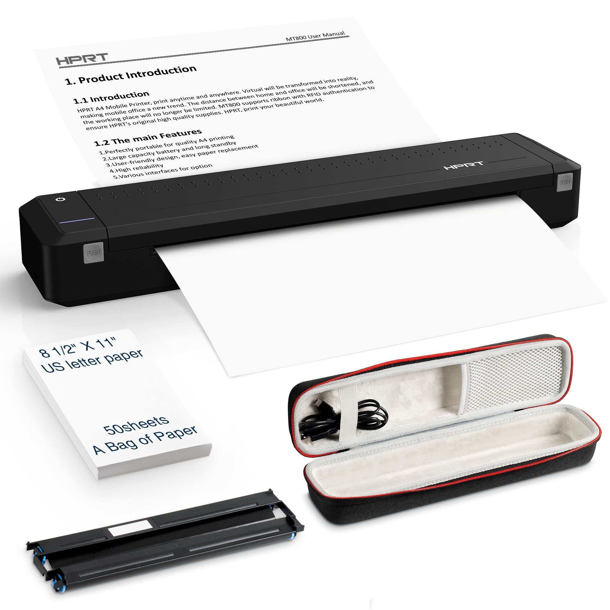 HPRT Wireless Bluetooth Portable Printer+Case+Ribbon 3 in 1 by Thermal Transfer MT800 for Outdoor Tr