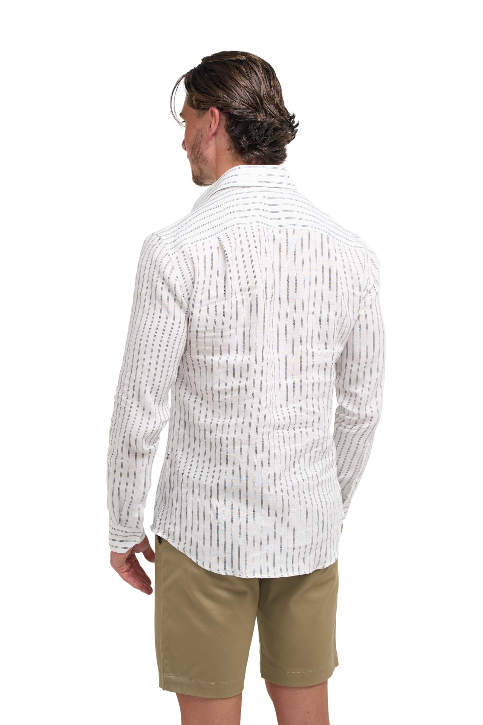 Camisa de Lino a Rayas para Hombre, Corte Ajustado, Manga Larga, Estilo Casual Elegante, Ideal para Verano, Tallas S-3XL.