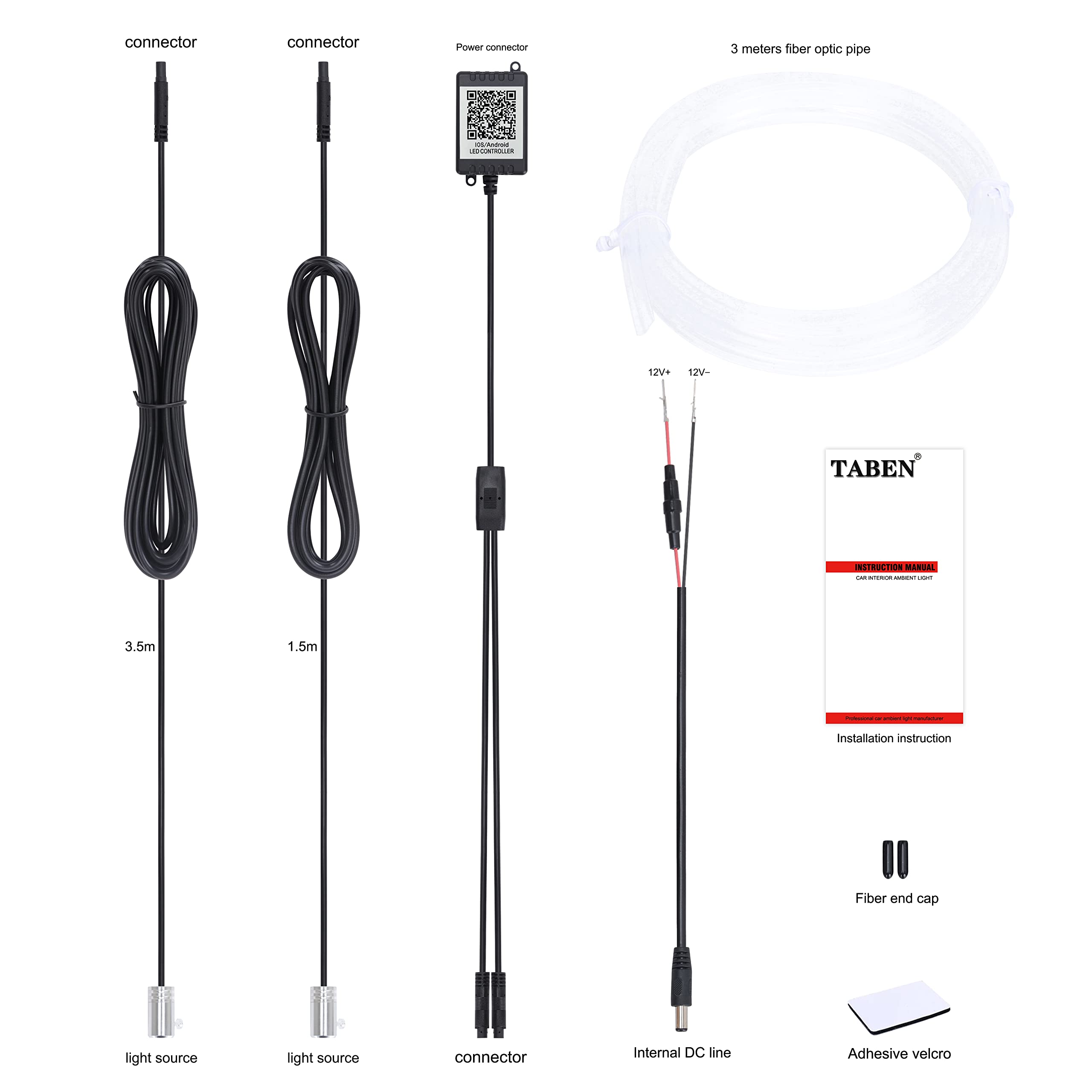 Kit Lumière Ambiante Voiture RVB - Contrôle APP - Fibre Optique 3m - 64 Couleurs - USB 12V - Sync Musique