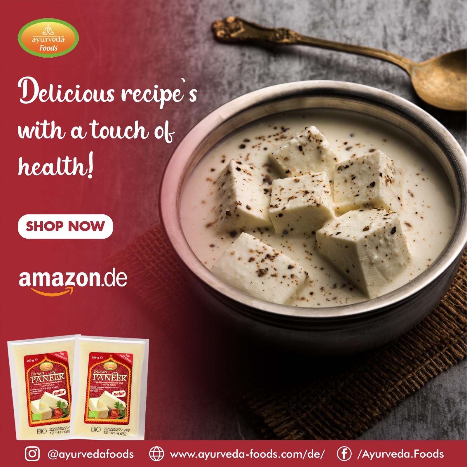 Ayurveda Foods - Bio Paneer (Panir) Käse Natur 6er Set à 200g Vegetarisch Organic, frei von Konservierungsstoffen oder künstlichen Aromen 100% aus Bio-Milch