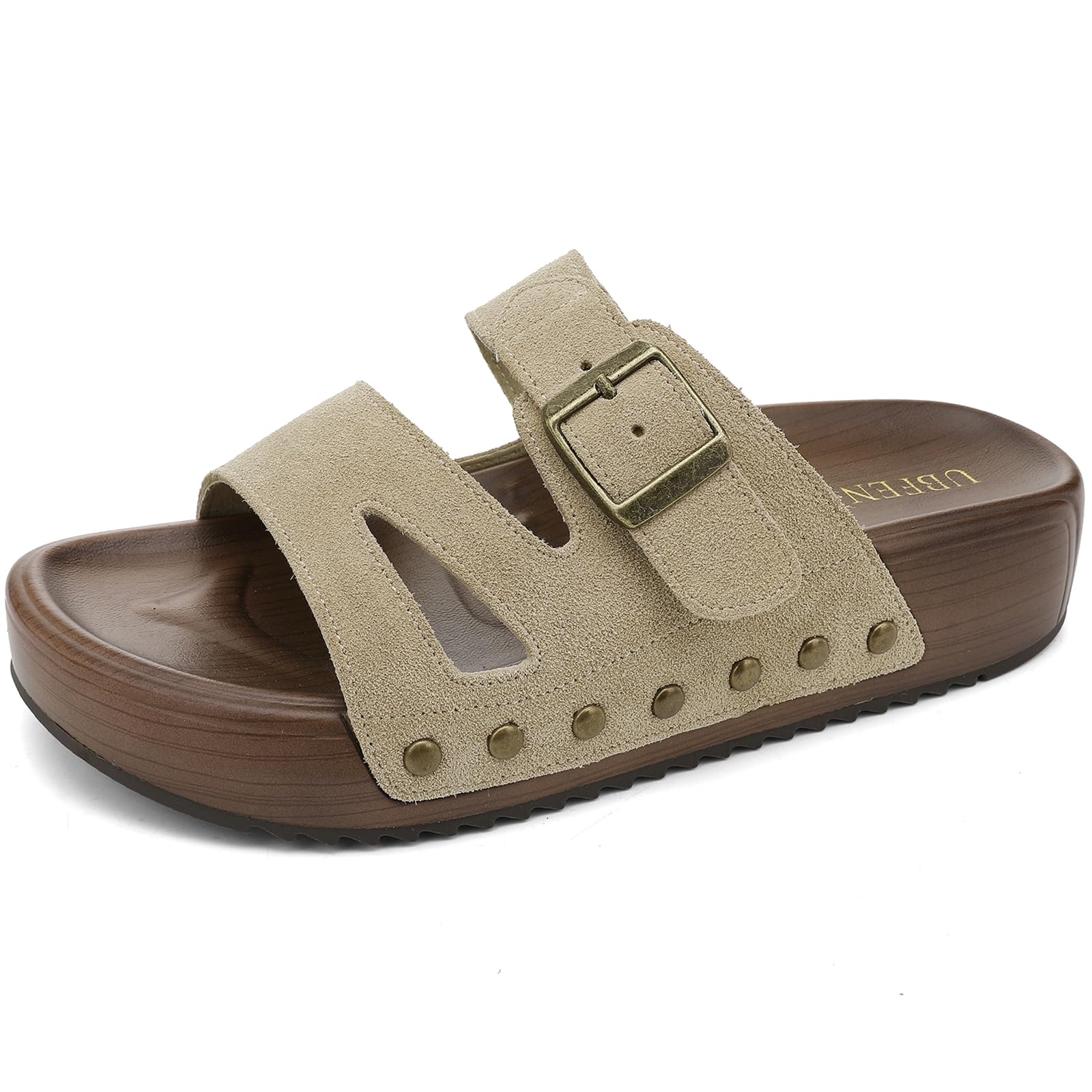 UBFEN Womens Platform Sandals Comfortable Walking Slides with Double Buckle Adjustable Straps Casual Arch Support Slip On Sandals for Beach