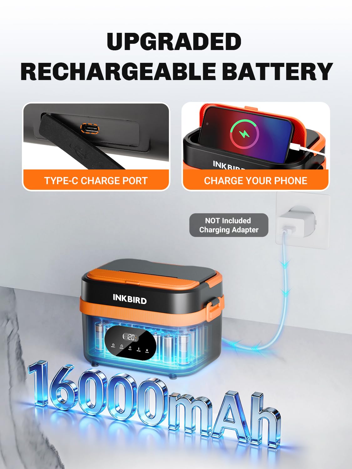 Inkbird Contenitore per il pranzo elettrico, 60 W, con funzione di riscaldamento rapido, ricaricabile, portatile, 1,5 l, a tenuta stagna, riscaldato, per ufficio, camion, esterno