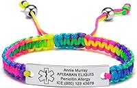 Vista 17 de MEALGUET Pulsera de identificación médica para hombres y mujeres, grabado gratuito, hecha a mano, cuerda trenzada ajustable, pulsera