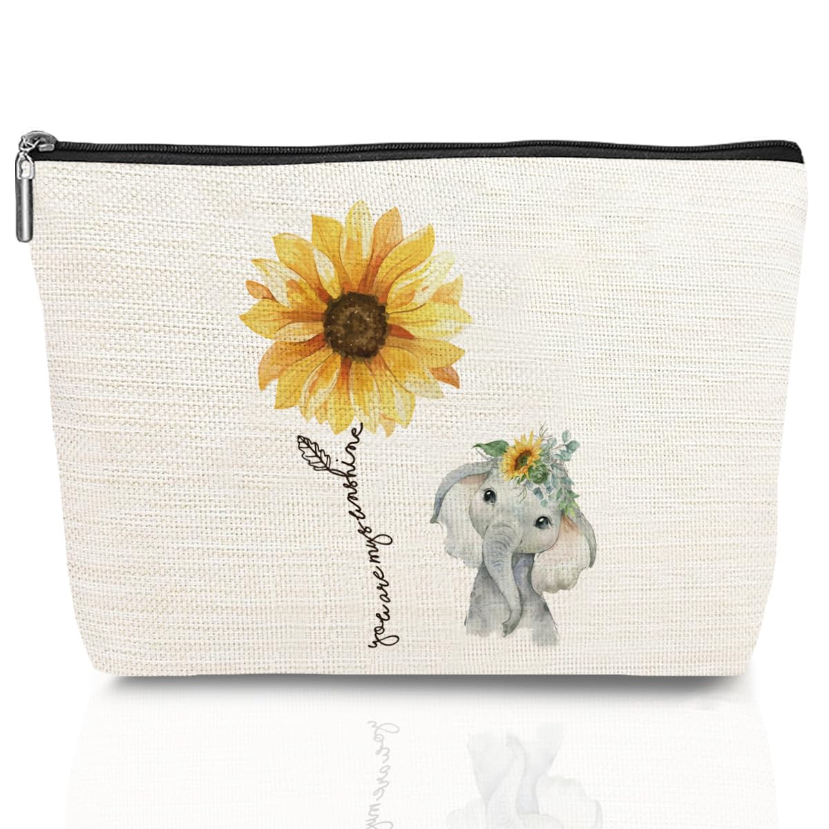 Funny Sunflower Elephant Makeup Bag Romantic My Sunshine I Love You Gifts for Her Women Friend Mom Wife Girlfriend Travel Toiletry Bag for Graduation