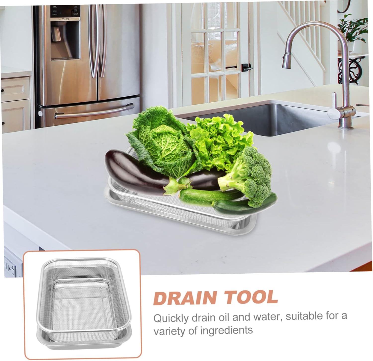 2 Sets Stainless Steel Oil Drain Tool with Rectangular Rack and Tray for Baking and Frying Kitchen Strainer for Drainage Dishwasher Safe for Home Use