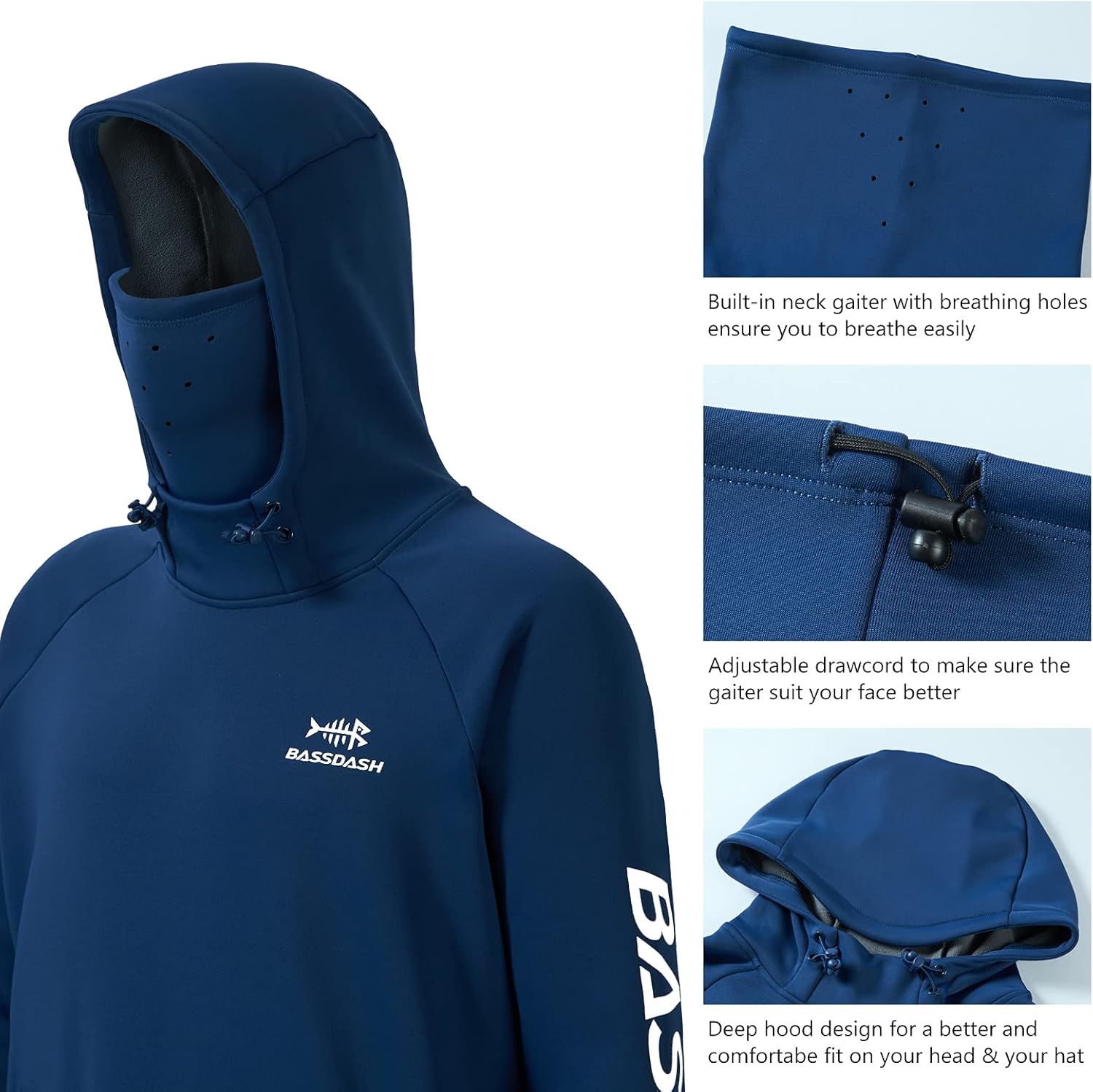 BASSDASH Men’s Fishing Fleece Hoodie with Neck Gaiter Water Resistant Performance Hunting Sweatshirt FS18M - Image 4