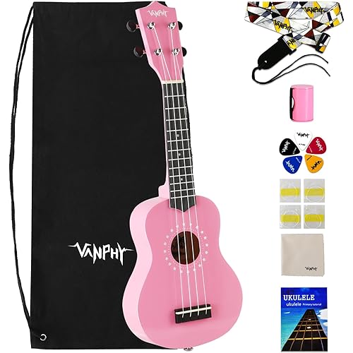 Soprano Ukulele for Beginner Kids with Gig Bag 21 Inch Uke for Starter Hawaiian Soprano Ukelele Polishing Adults Basswood 21 Inch uke bundle with Strap Picks Songbook Cleaning Cloth (Pink)