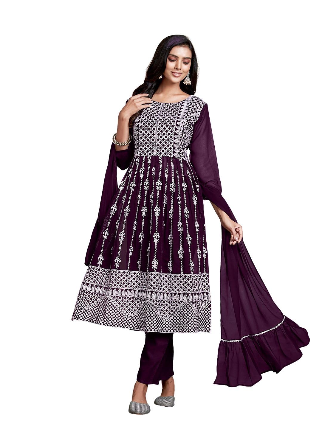 ethnicjunction Women's Georgette EID special Sequine Lace Work Kurta Palazzo and Dupatta Set | eid outfits for women-picture-29