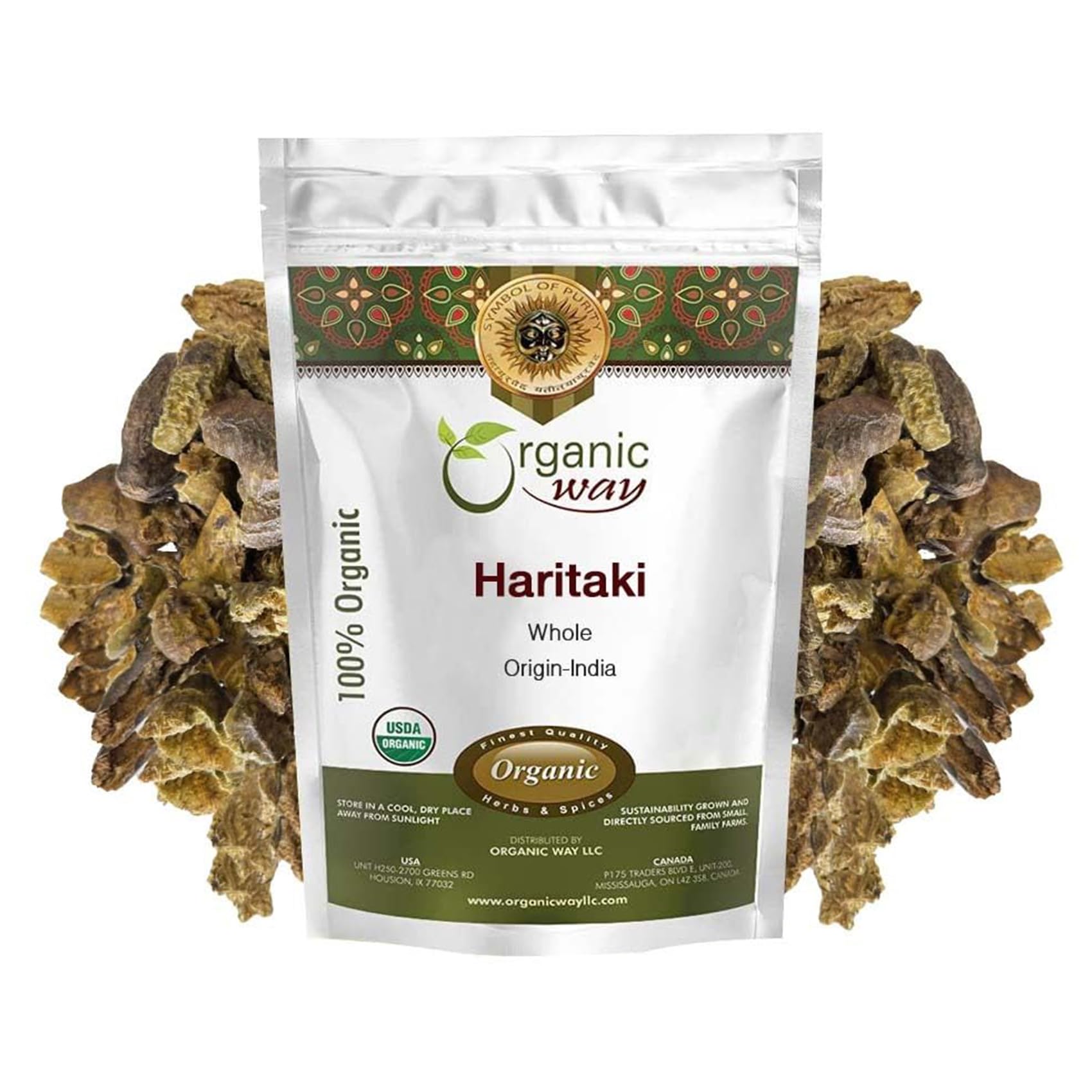 Organic Way Haritaki Whole (Chebulic Myrobalan) | Terminalia Chebula (Yellow Myrobalan) | Kosher & USDA Certified | Vegan, Non-GMO & Gluten Free | 100% Raw from India (4 oz - 1/4 lbs)