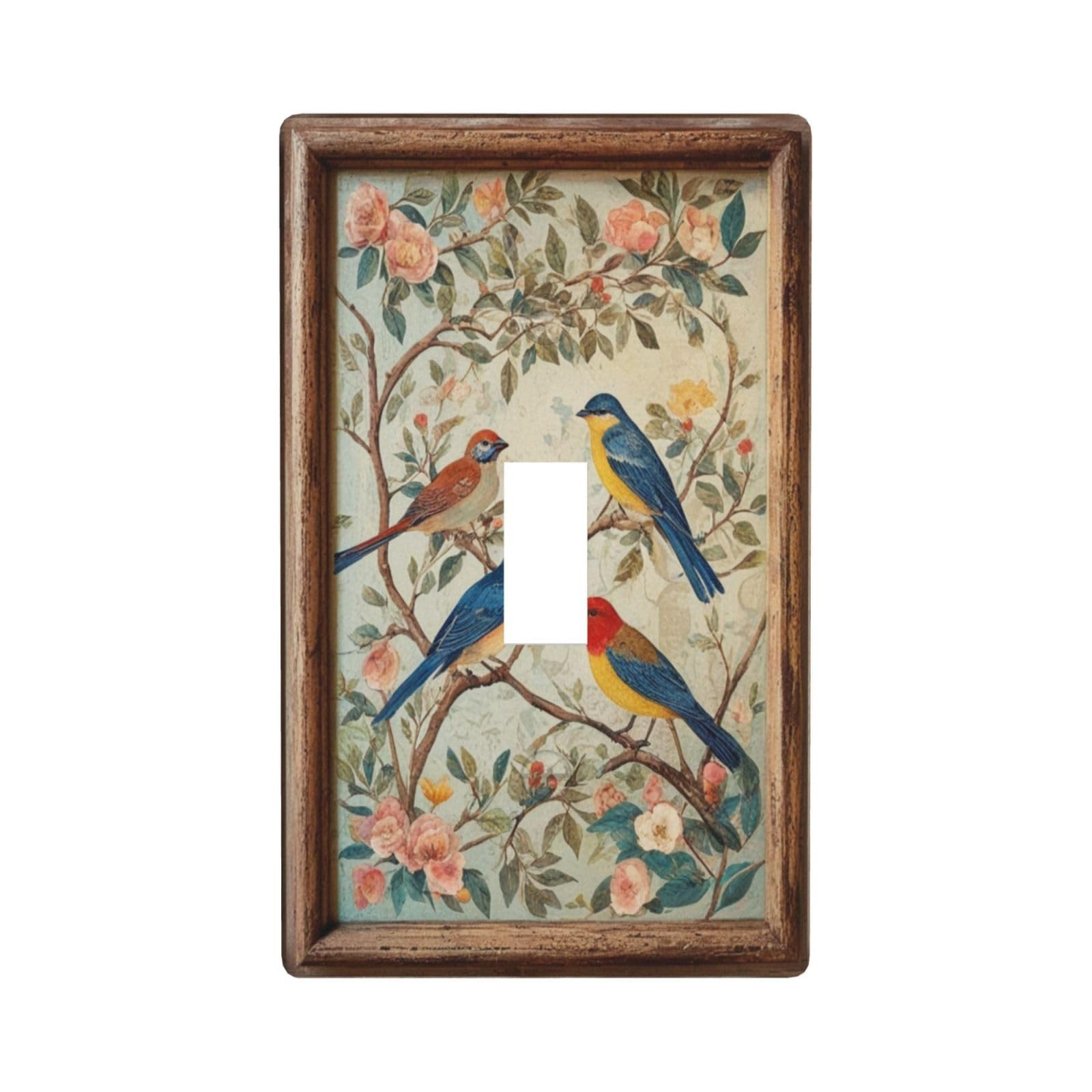 Decorative Art Light Switch Covers Vintage Bird - Flower Painting Single Toggle Wall Plate Decorative Switchcover Electrical Switchplate for Home Decor-image-2