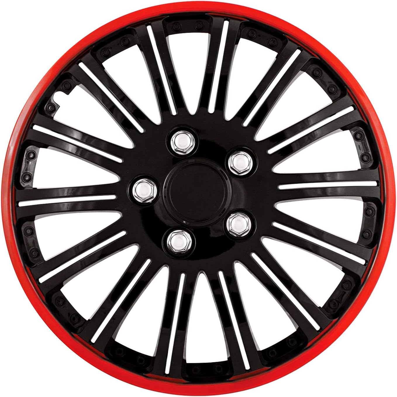 (Incomplete Set) Pilot Automotive WH527-16RE-BX 16 Inch Cobra Black Chrome with Red Accent Universal Hubcap Wheel Covers for Cars - Set of 4 - Fits Most Cars 16-inch