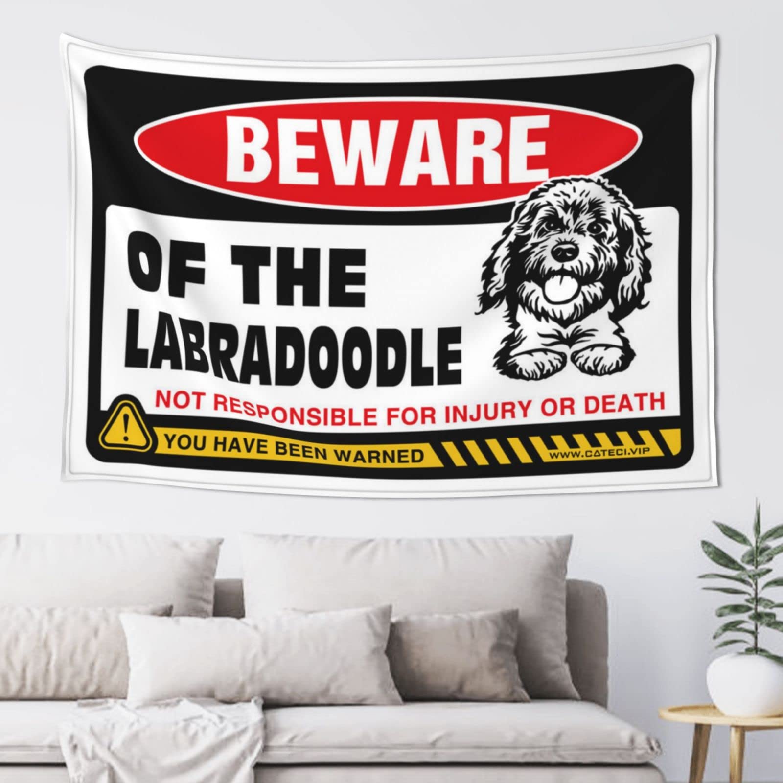PRAVOXI Home Bar Decor Beware Of Labradoodle Tapestry Funny Home Decor Man Cave Decor And Accessories(100X150CM)