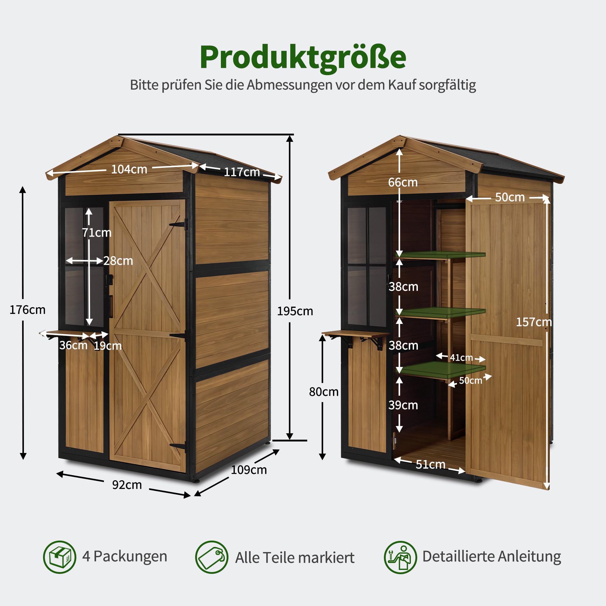 MCombo Gartenschrank Holz Metallgestell, Natur, 2750 | 3 Ablagen, Wetterfest, Wasserdicht, Für Außenbereich, Garten & Terrasse