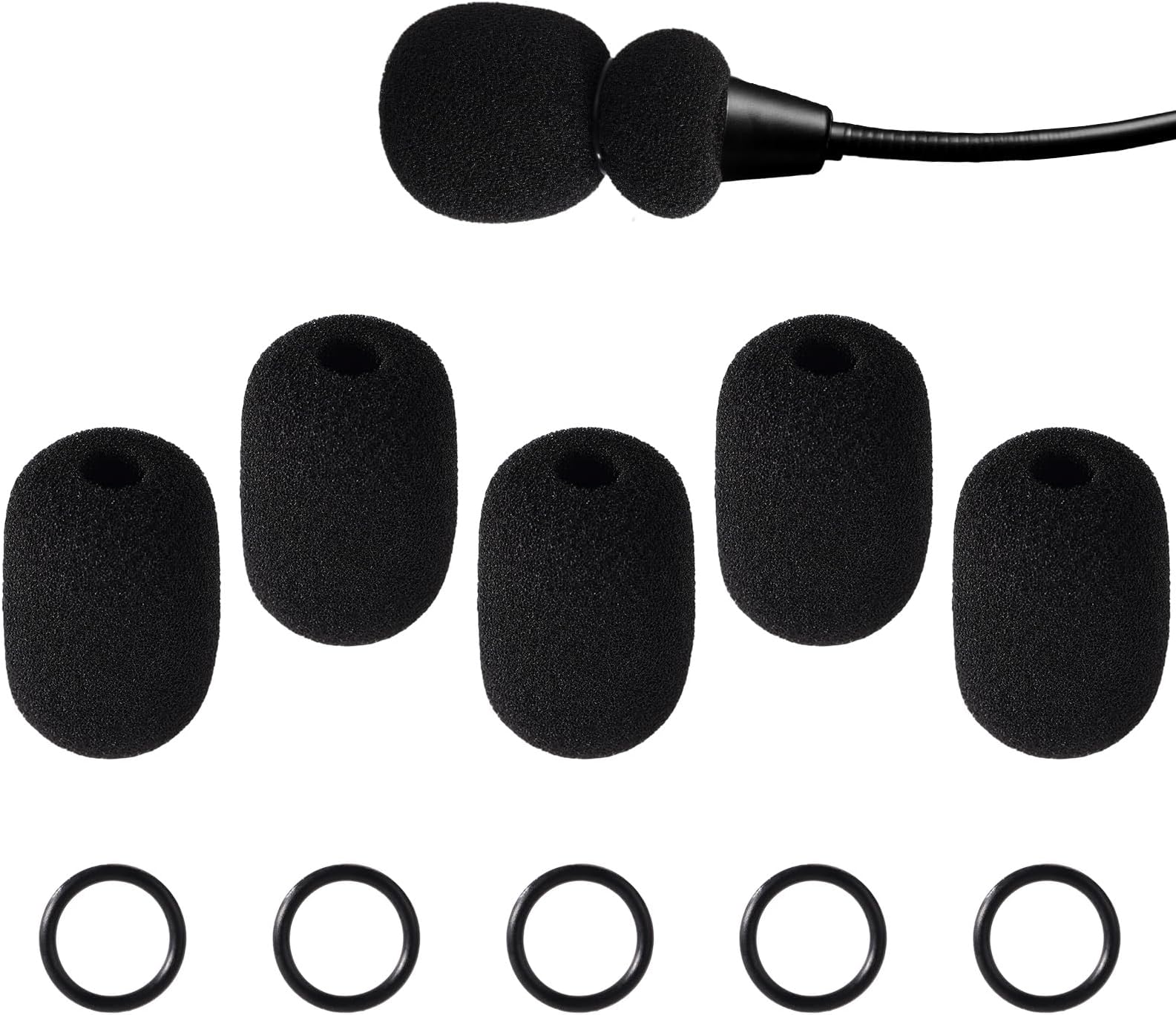 5 Sets Microphone Foam Covers for Bose, High-Density Windscreen Pop Filter Sponge Replacement Headset Mic Covers with Rubber O-Rings for Bose Aviation X A10 A20 A30 (Black)