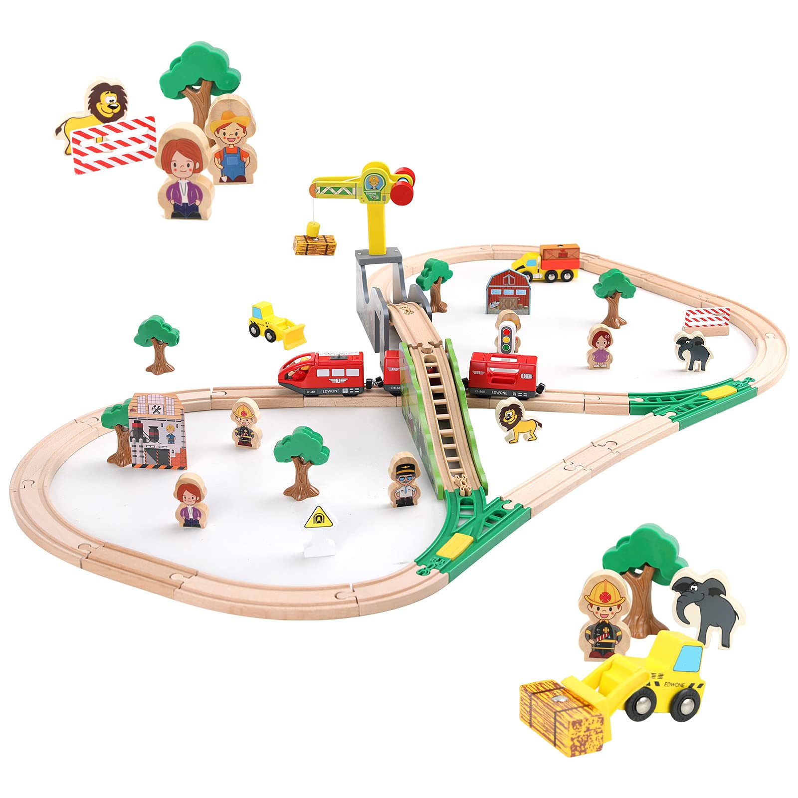 Buy AISHUN Wooden Deluxe Train Set Toys 70pcs for Kids with Crane