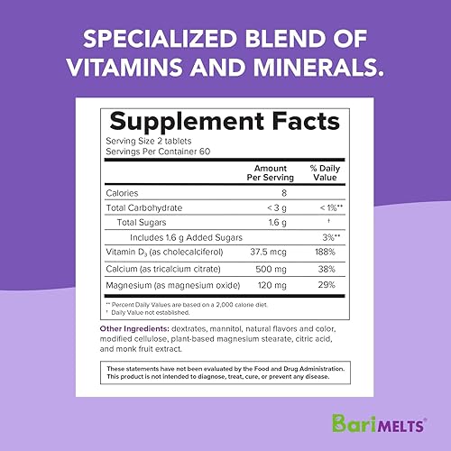 Miniatura 5 de BariMelts Citrato de calcio vitaminas bariátricas disolubles sabor natural a baya tabletas disolubles sin organismos genéticamente modificados