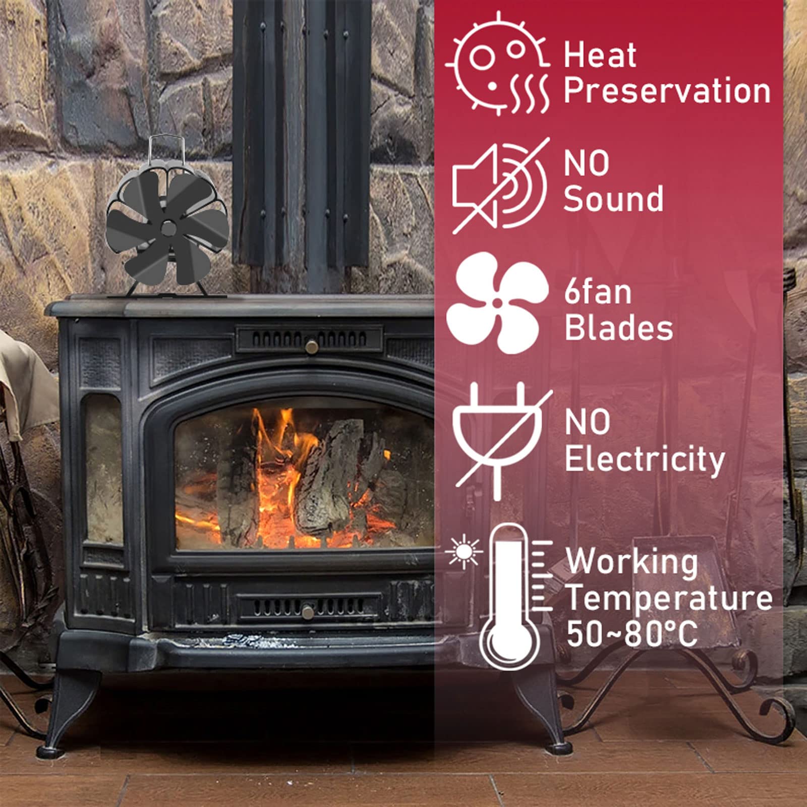 Mini Chimenea De 6 Aspas Ventilador De Estufa De Calor Sin Batería Ni Electricidad Quemador De Leña Eco Silencioso Ventilador Eficiente