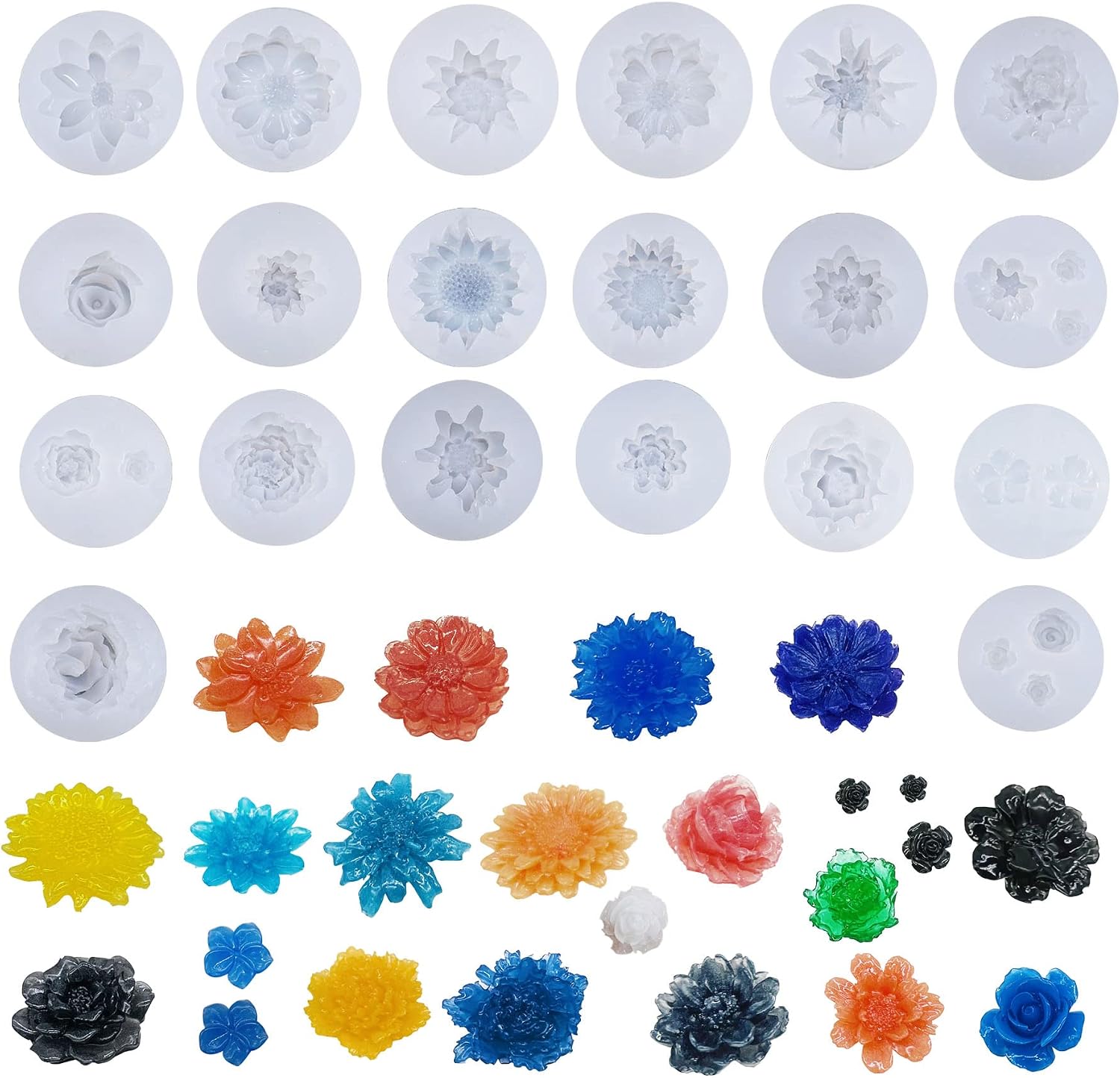 Woohome Succulent Silicone Molds, 20 PCS 3D Flower Resin Molds, 3D Crystal Flower Rose Silicone Resin Molds for Epoxy Resin, Candle, Soap