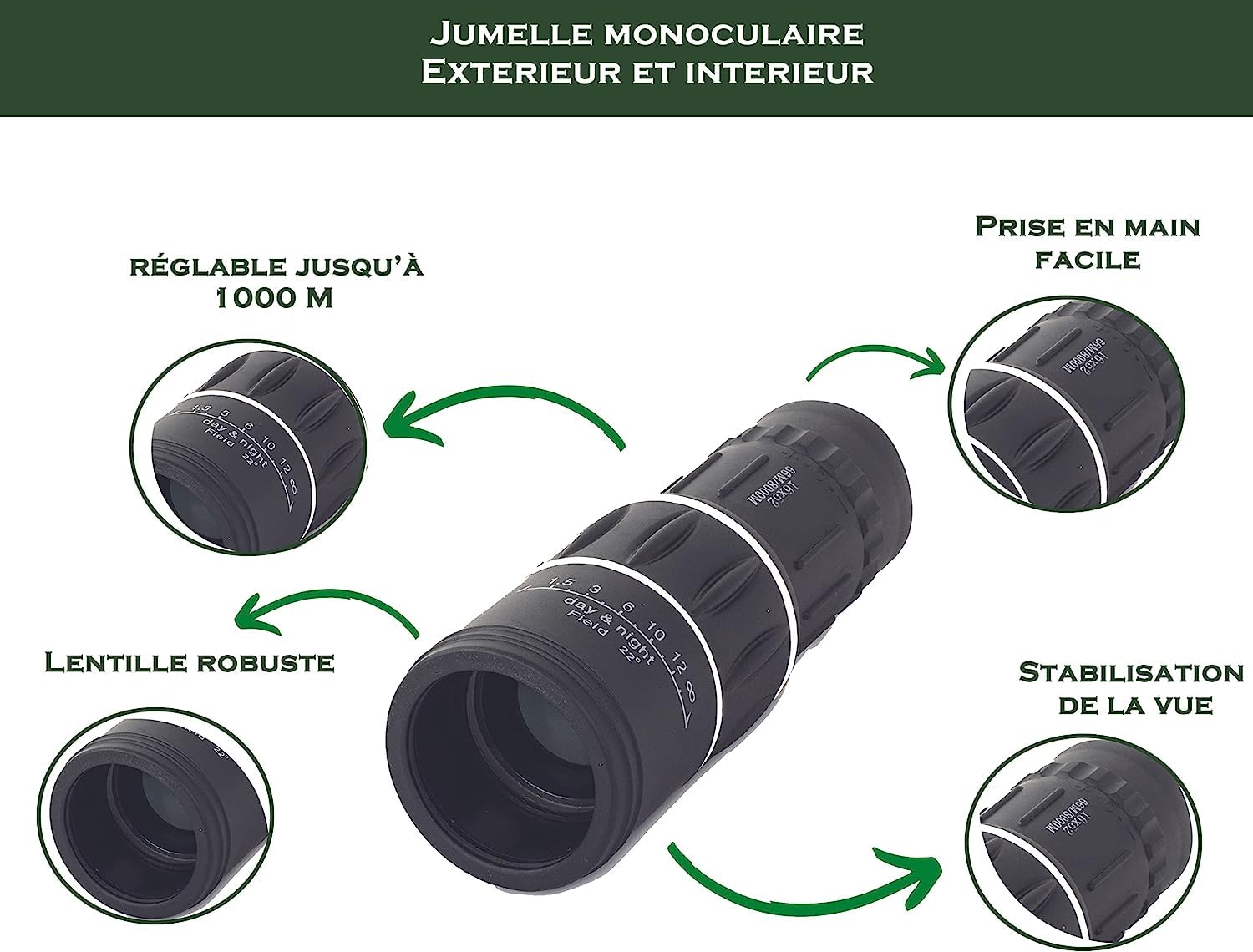 PARENCE - Lot de 2 Jumelles Monoculaires 16 X 52 avec Fonction Nuit - Housse de Transport & Outil de Nettoyage - Lentille blindée - Idéal Camping