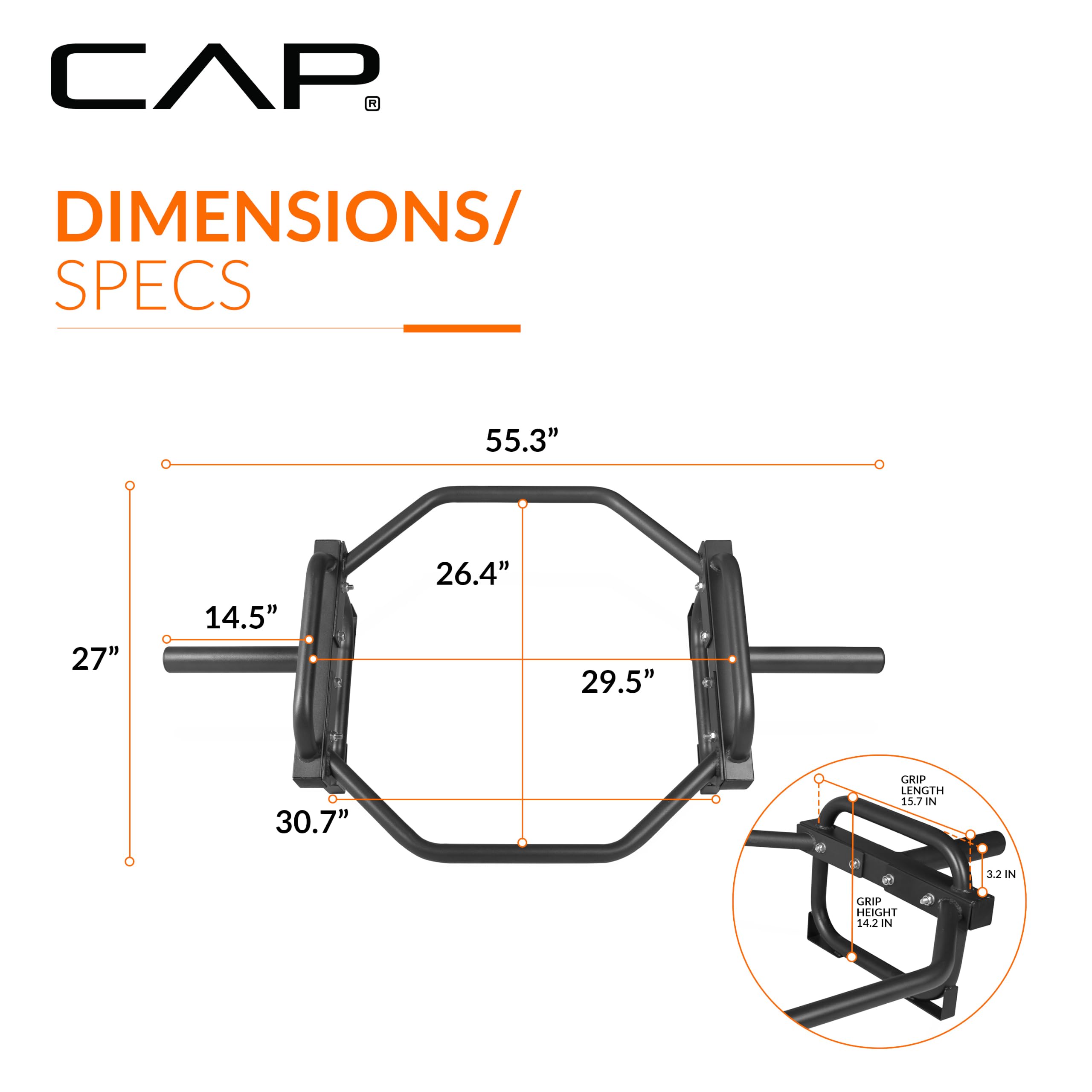 CAP Olympic Trap & Shrug Bar with Elevated Grip 500-Lb Capacity product thumbnail 5
