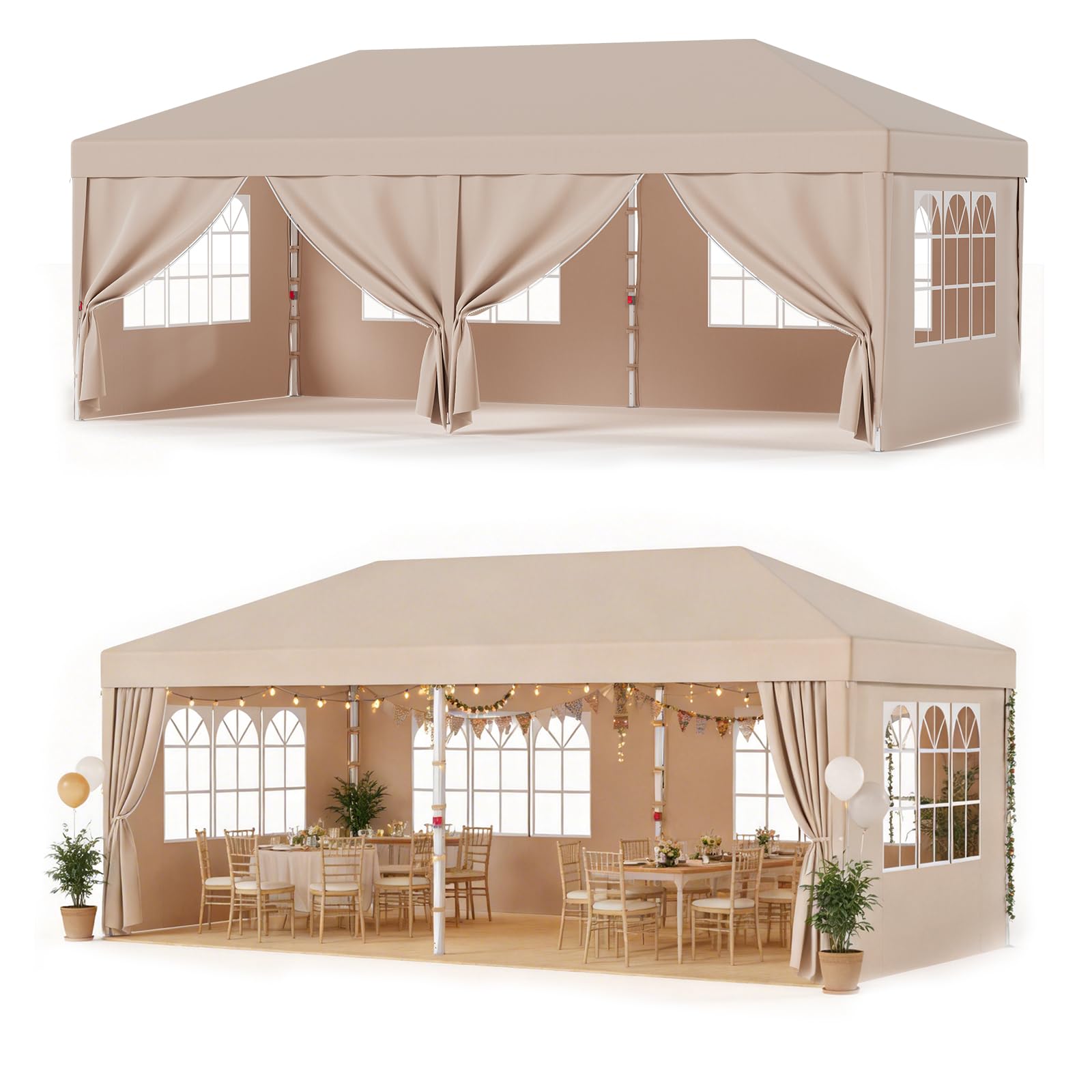 JUMMICO Pavillon 3x6 Wasserdicht Stabil Winterfest | Höhe Verstellbar,Faltpavillon mit 6 Seitenwänden,UV Schutz 50+,Gartenpavillon Faltzelt für Garten, Innenhof,Gazebo Beige