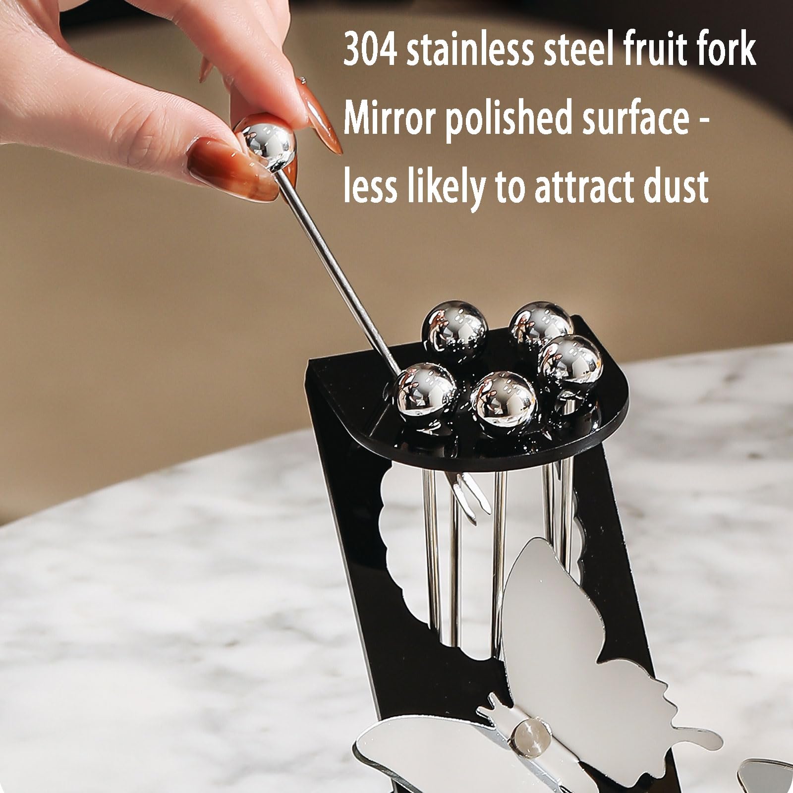 6 Pièces De Fourchettes De Fruits Dessert en Acier Inoxydable Réutilisables avec Support Unique Papillons Postuler À pour Gâteau Salade Cocktail Dessert Pique-Nique