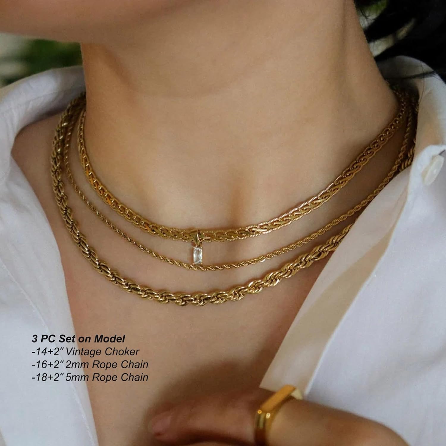 Dainty Layering Necklaces for Women 18K Gold Plated Rope Chain Vintage Waterproof Anti Tarnish Layered Choker Necklace - Image 4