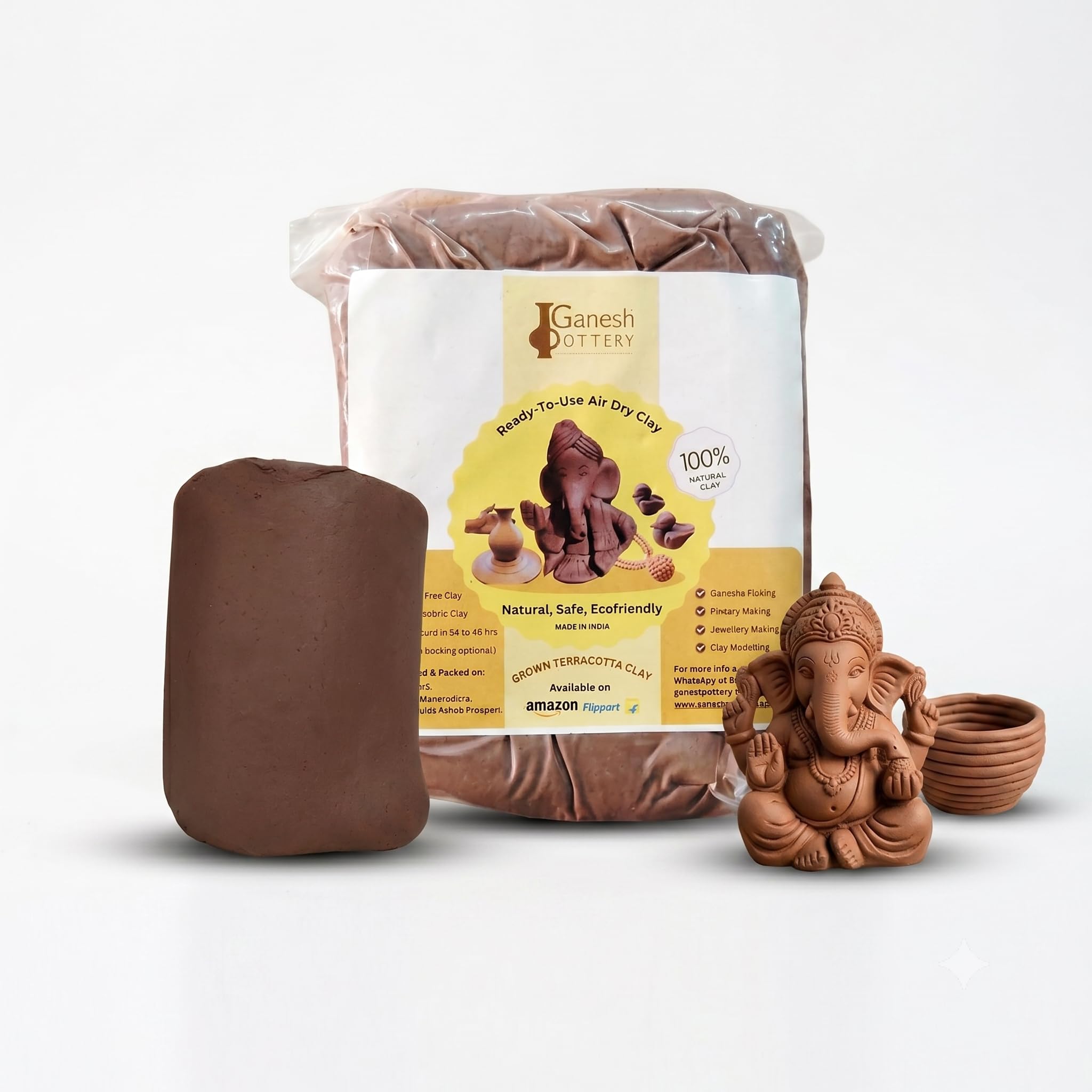 Ganesh Pottery Earthen Terracotta Ready to Use Natural Clay. Best for Sculpting, Pottery, Jewelry Making, Ecofriendly Ganesha Idol Making, Art and Craft Activities (1kg, Brown)-picture-31