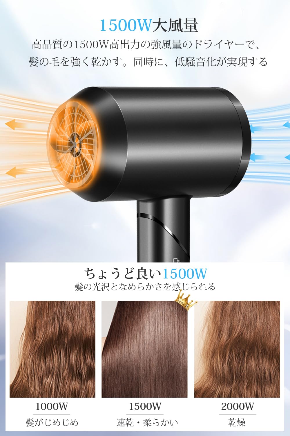 Amazon | ヘアドライヤー 大風量 1500W 人気 【高速モーター・速乾