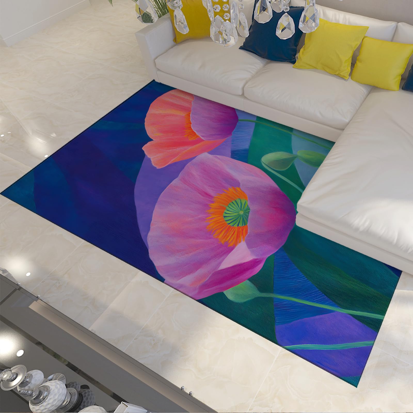 Tapis abstrait bleu et vert anti-poussière et doux pour protéger le sol des enfants