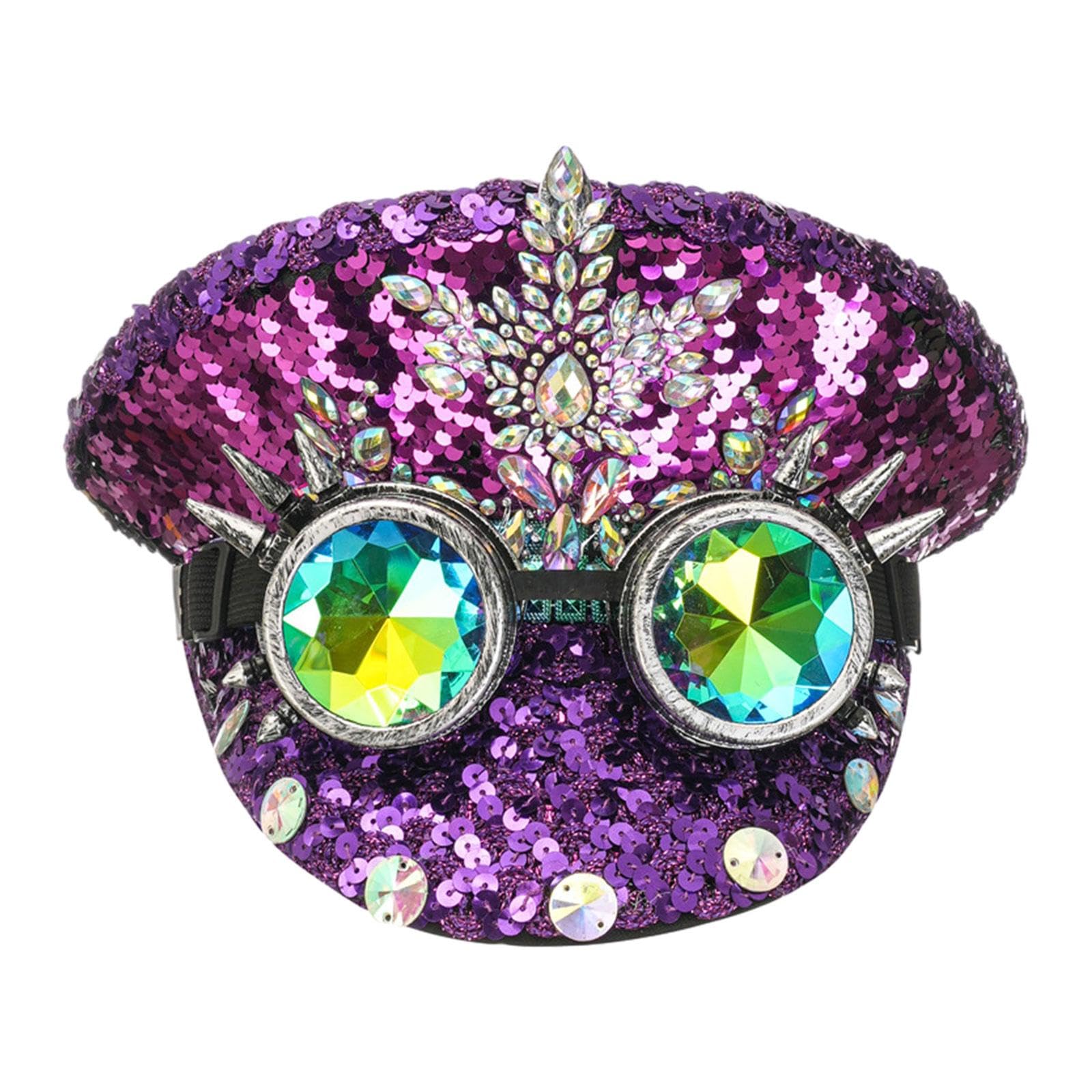 F Fityle Gothic-Hut, Partyhut, Glitzer-Pailletten-Kopfbedeckung, Strass-Brauthut für Karneval, Verkleidung, Bühnenshow, Braut, Hochzeit, Geburtstag, lila