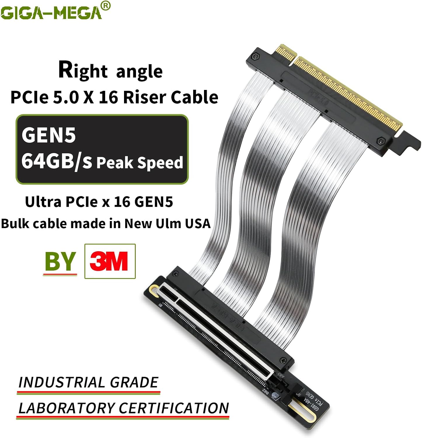 PCIe 5.0 X16 Riser Cable GPU Extension Cable GEN5 Vertical Mount for Next RTX5090, GEN5 SSD Riser Card (50cm)