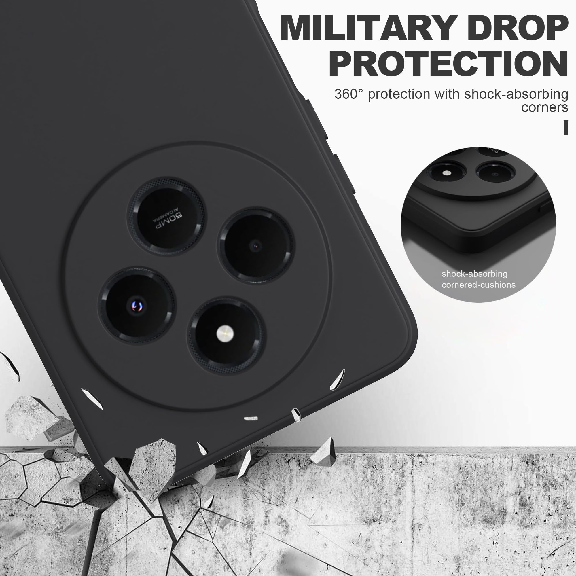 MOONESS Cover per Xiaomi Redmi 14C 4G (6.88") Custodia,Con 2 Pellicola Vetro Temperato Morbida Sottile Liquid TPU Case - Nero