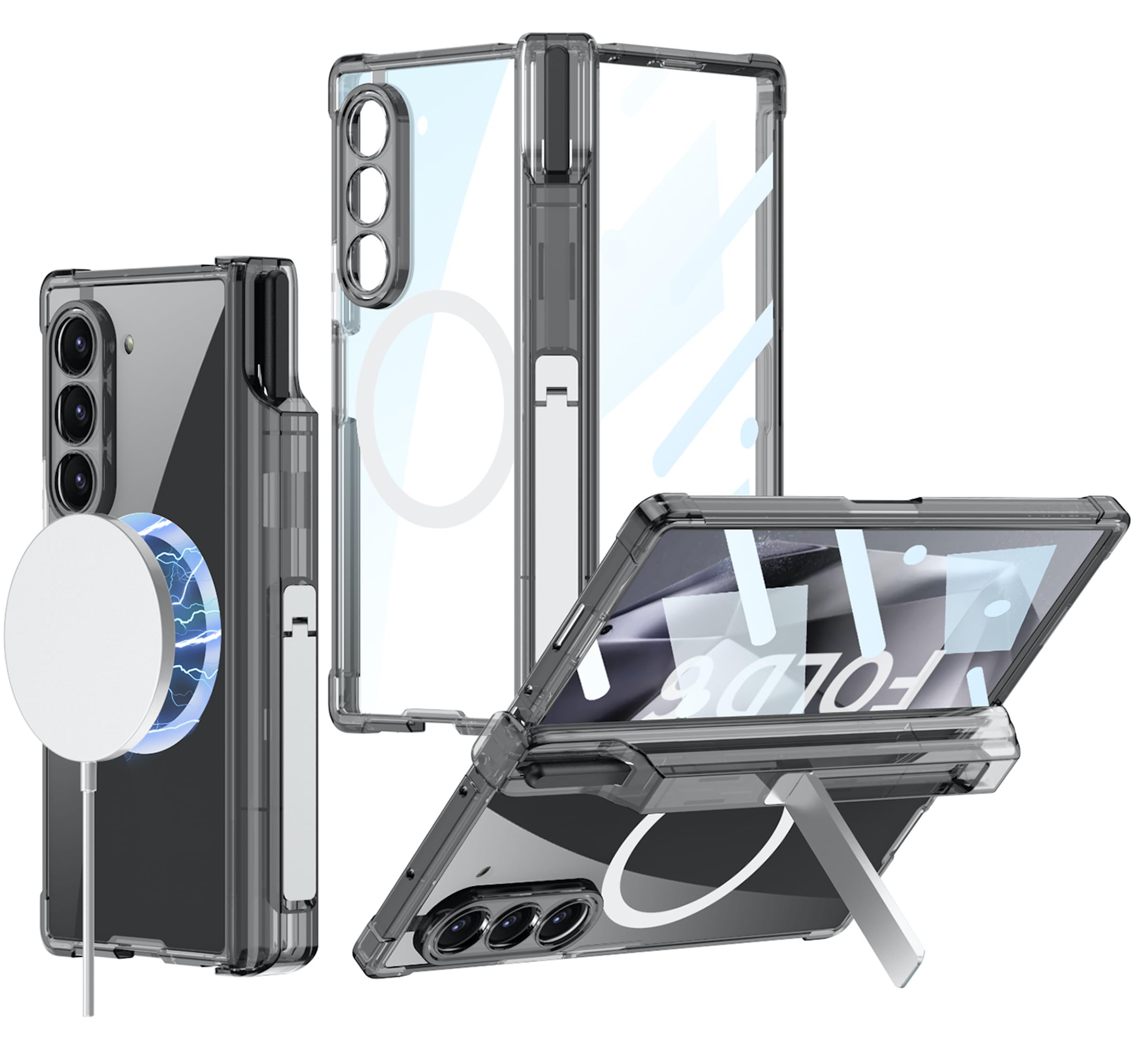 BOUNCEBACK Transparent Shockproof Airbag Series Magnetic Charging Support Back Case/Cover with S Pen Hoder, Hinge Cover & Kickstand for Samsung Galaxy Z Fold 6 5g - (Clear |) (B0DCP9HJ1G) Amazon Price History, Amazon Price Tracker