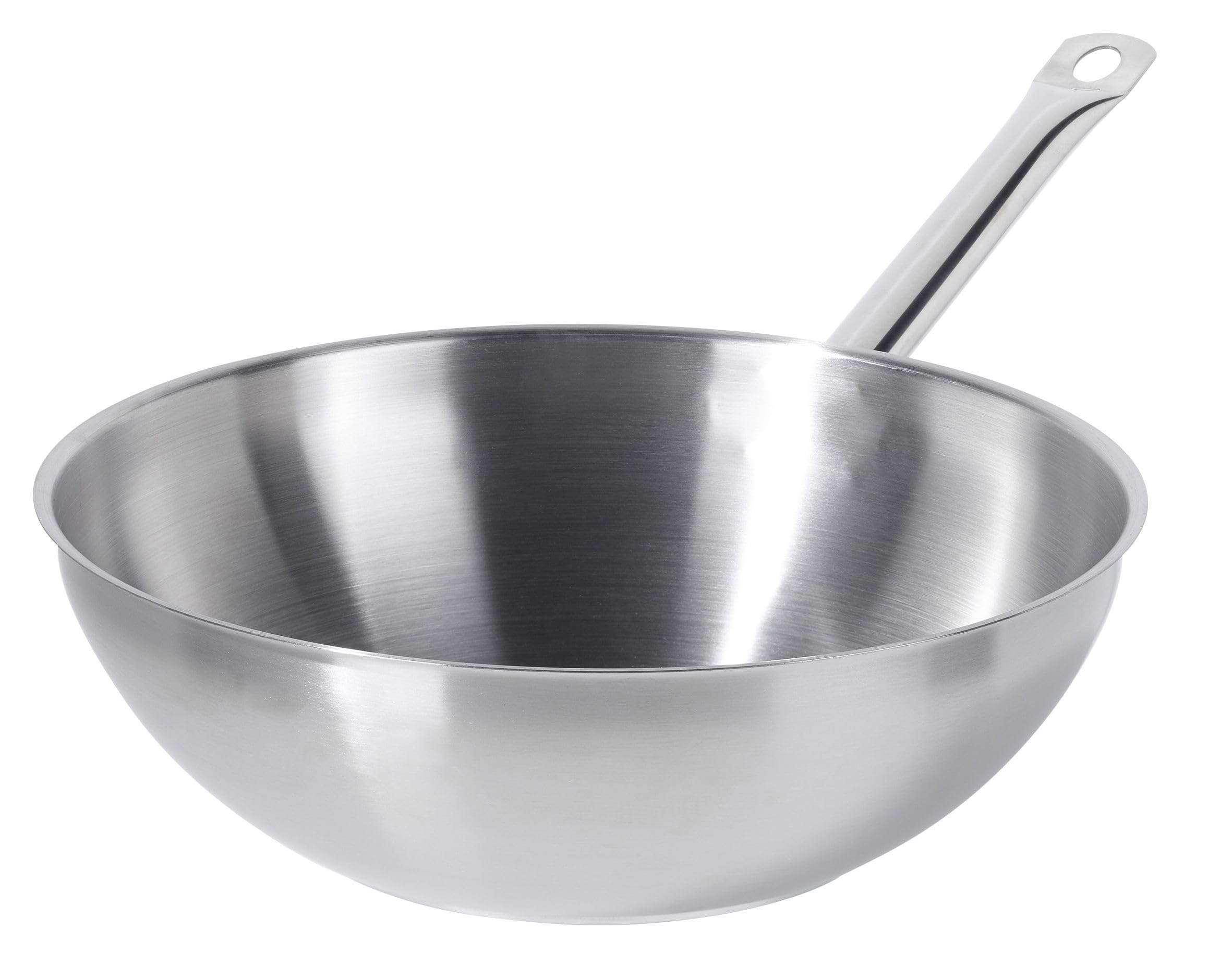 METRO Professional Wok, acier inoxydable, Ø 30 cm, hauteur : 12.8 cm, sans revêtement, induction, résistant au four