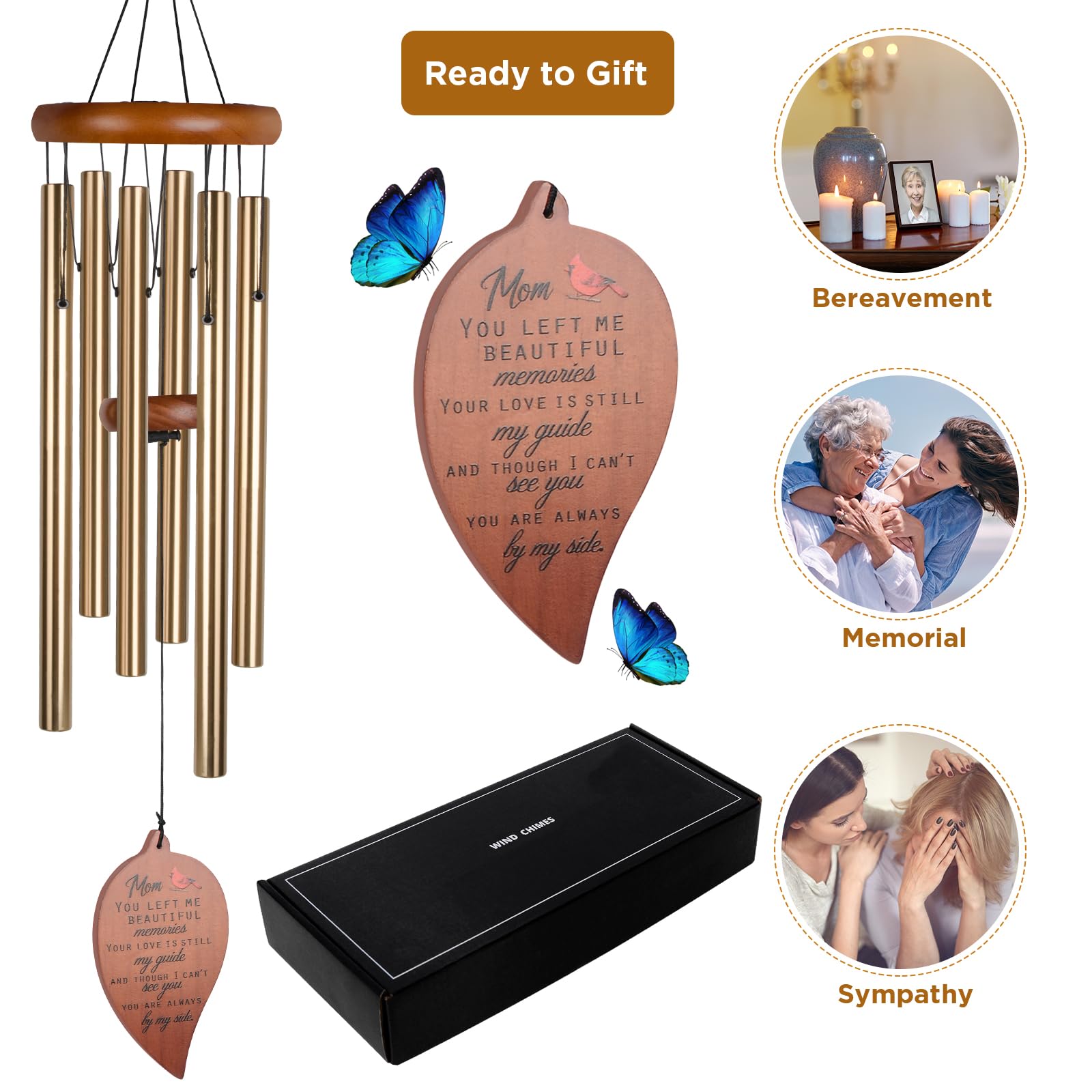 MEMGIFT Gedenk-Windspiel Für Verstorbene Angehörige – 76 Cm Lang, Aluminium Mit Schwarzer Oberfläche, Wasserfest – Mit Aufschrift „Your Wings Were Ready…“