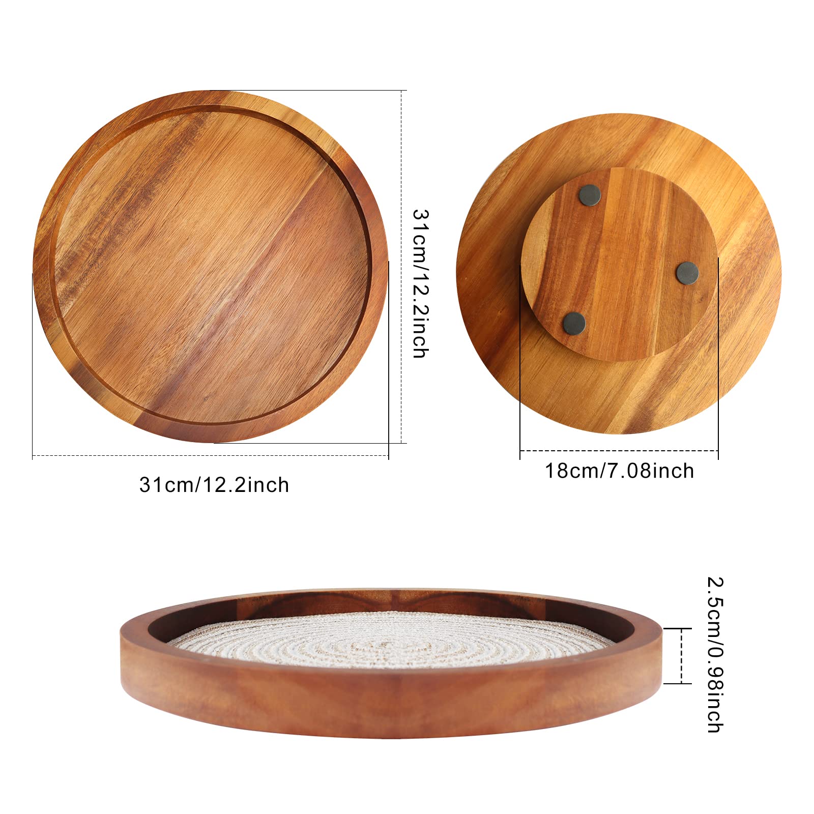 Paninluo Lazy Susan Organizer with Mat - 12 Inch Wooden Lazy Susan for Table Keep Space Organized and Nice,Lazy Susan Turntable for Cabinetã€?Countertopã€?Pantryã€?Spice Rack