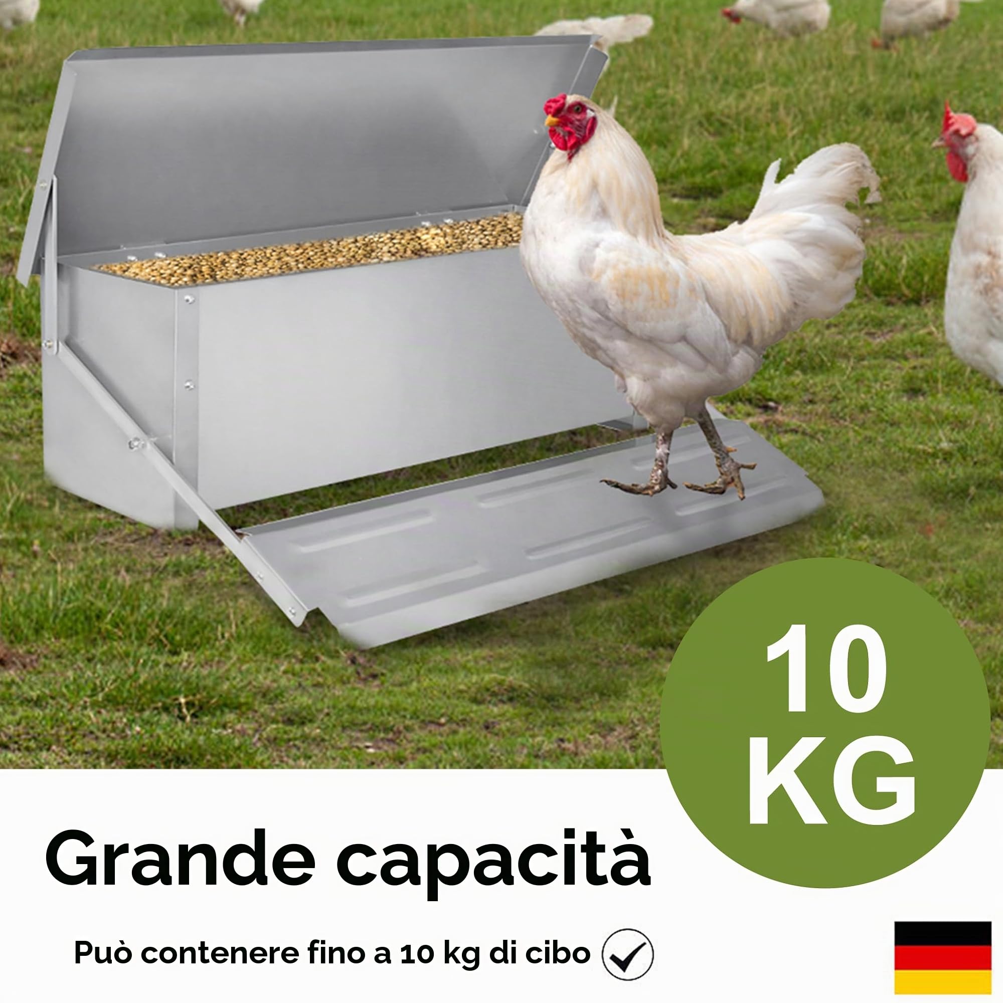 UISEBRT Mangiatoia automatica per polli da 10 kg, in acciaio zincato, alimentazione per pollo, pollo, anatre, bacini