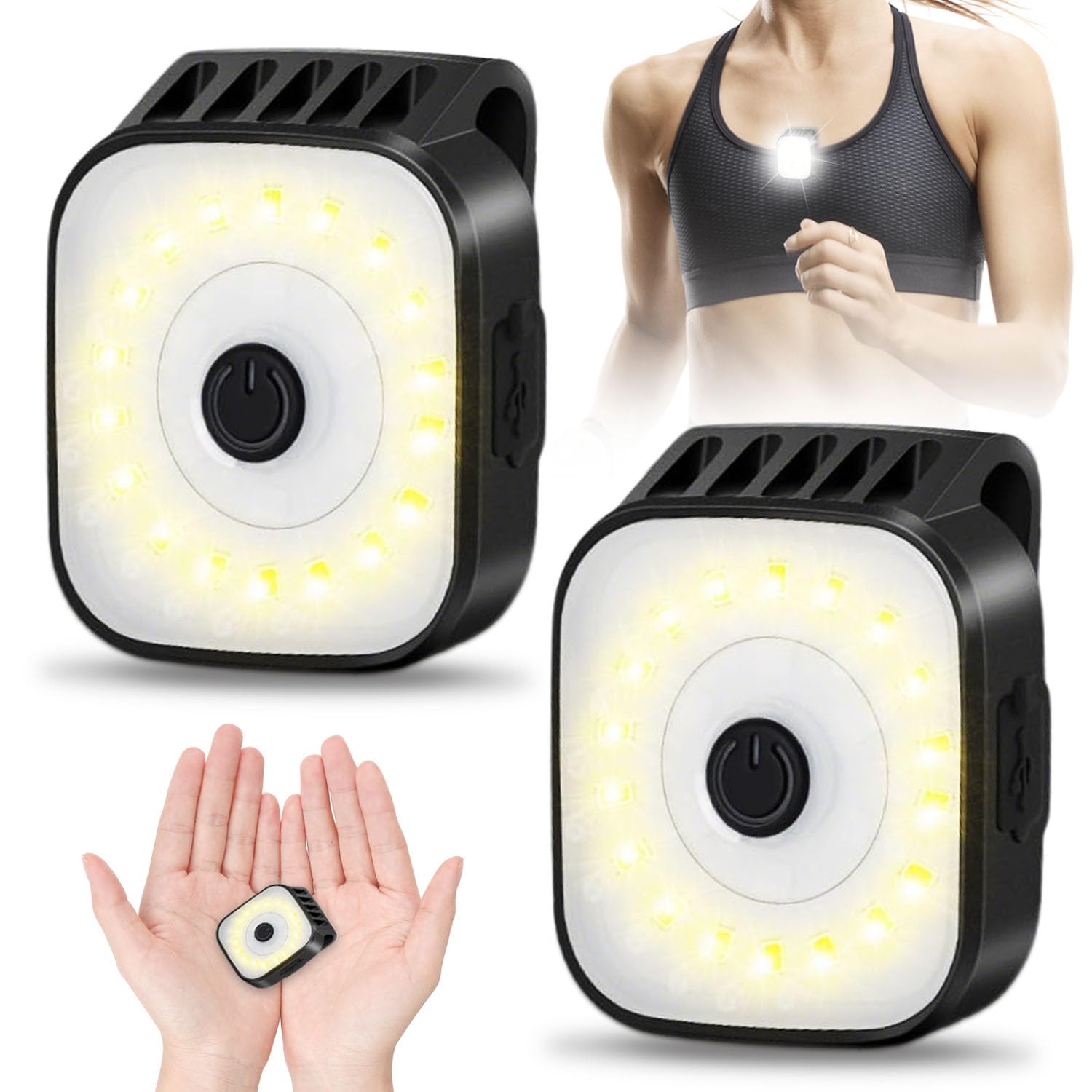 Torcia Frontale clip LED, 2 pezzi Jogging Clip Lamp, Luce Riflettente USB Ricaricabile, luce da corsa piccola, per Trekking, Bici e Uscite con Cane