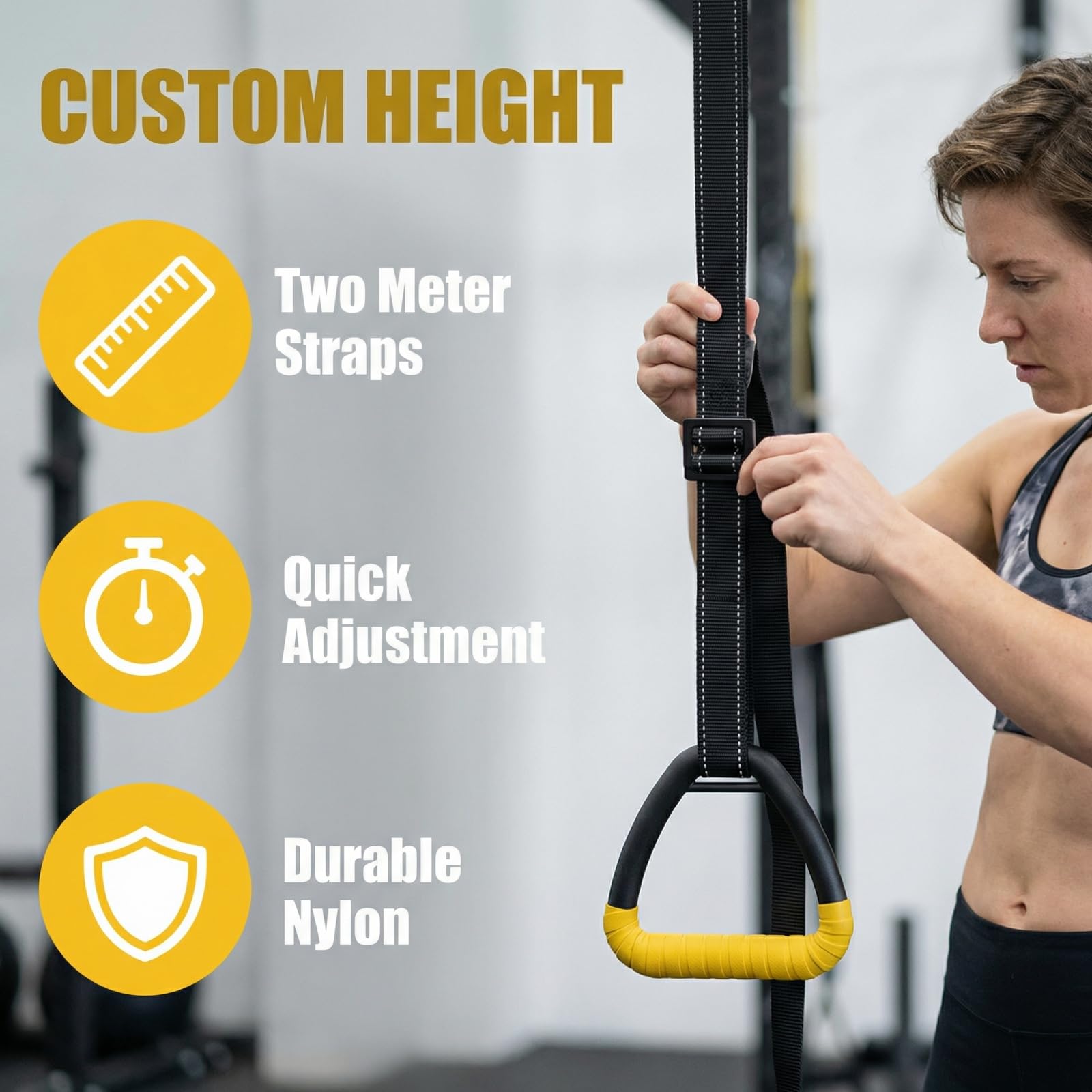 Grapelet Para pierścionków dla dorosłych, sprzęt do fitnessu, pierścienie do podciągania, pierścienie do fitnessu w domu dla dorosłych, smycz do treningów treningowych (żółte)