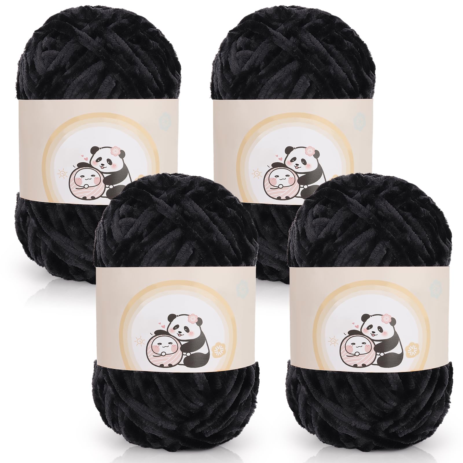 Aeelike 400g Chenille Babywolle zum Stricken, Weich Chunky Chenille Fluffy Yarn, Flauschige Samt Velvet Chenille Wolle zum Häkeln, Warme Plüschwolle für Mützen, Schals, Decken, Schwarz