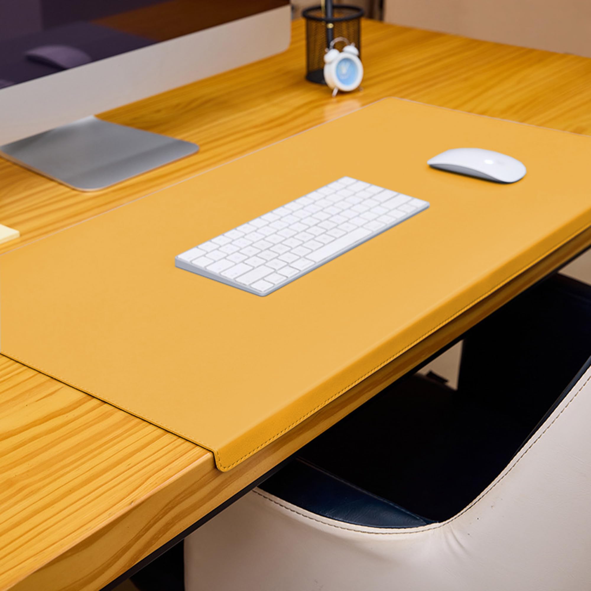 Leather Desk Pad, Non-Slip Large Desk Table Protector, Waterproof Office Desk Mat Laptop Desk Pad, PU Leather Mouse Mat with Edge Protector for Office/Home,120 * 60cm,Yellow