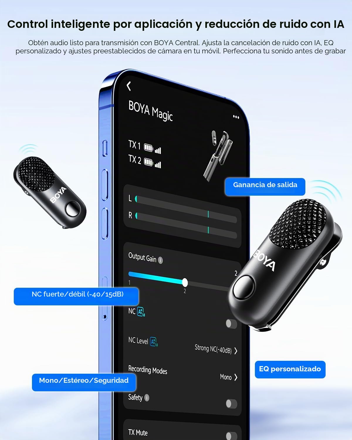BOYA Magic 4 en 1 Transformable Micrófono Inalámbrico, Micro de Solapa/De Mano/Mesa/En Cámara Microfono Inalambrico para iPhone15/16/Android, Vlogging y Streaming(2TX+1RX)