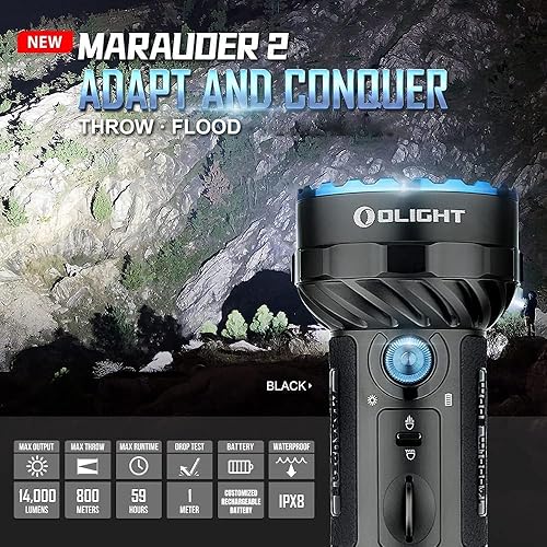 Miniatura 2 de OLIGHT Marauder 2 linternas recargables de 14000 lúmenes linterna ultra brillante con 3 baterías integradas para el hogar y al aire libre